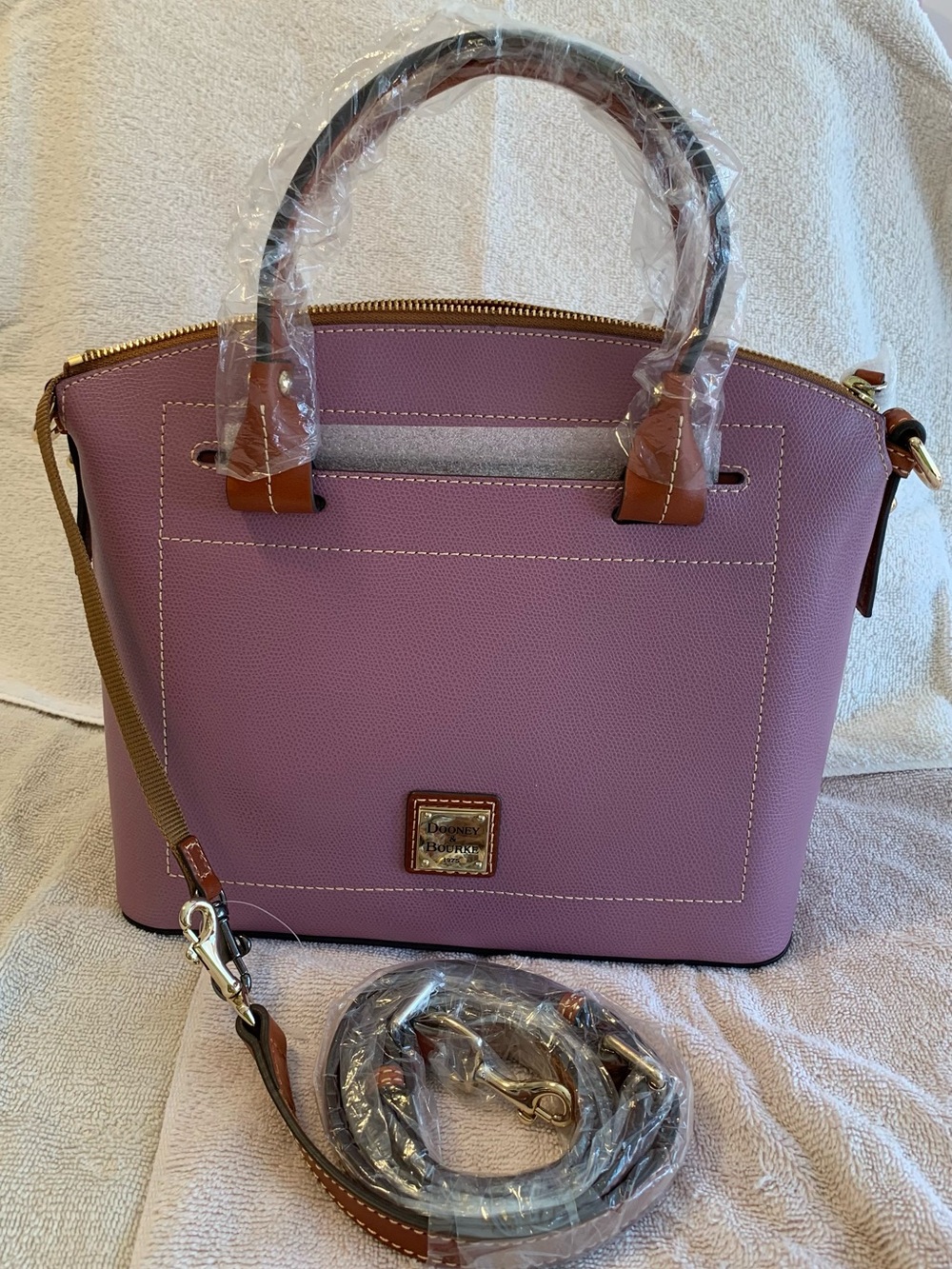 Dooney & Bourke Mauve Dome Satchel with Tan Trim